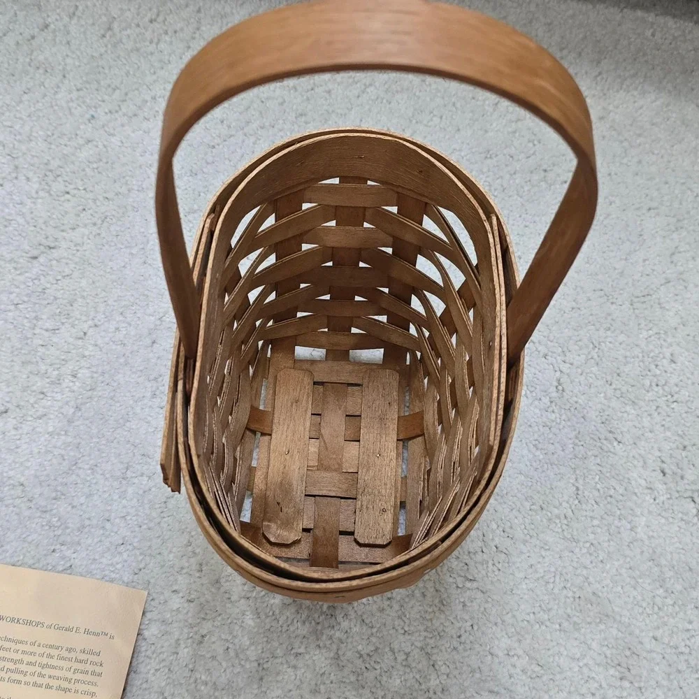 Workshops of Gerald E Henn Handwoven‎ Wood Basket with Handle 1997 Small Vintage